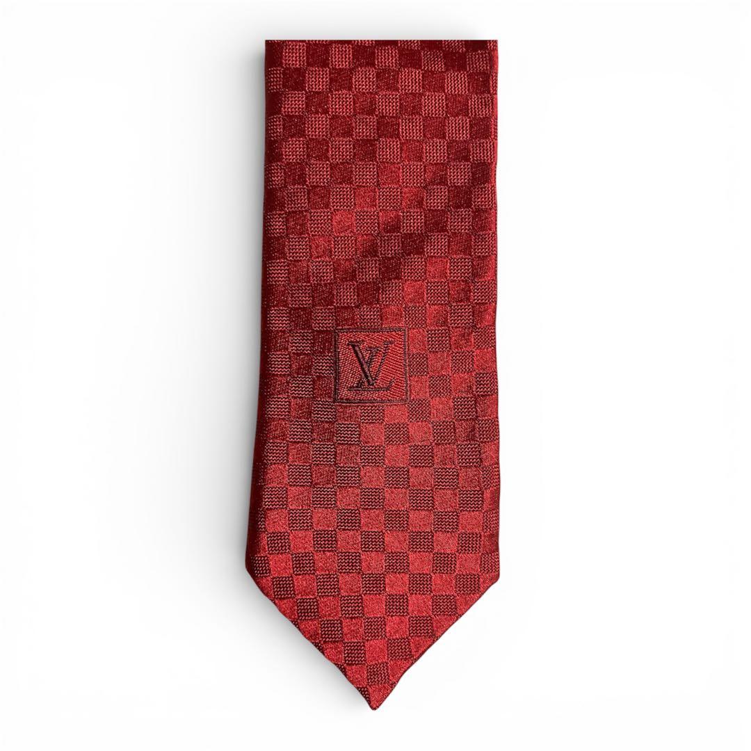 【極美品】 LOUIS VUITTON マイクロダミエ LVロゴ 赤　ネクタイ