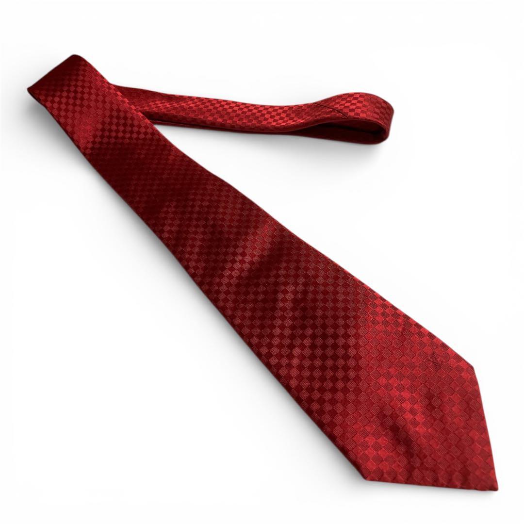 【極美品】 LOUIS VUITTON マイクロダミエ LVロゴ 赤　ネクタイ