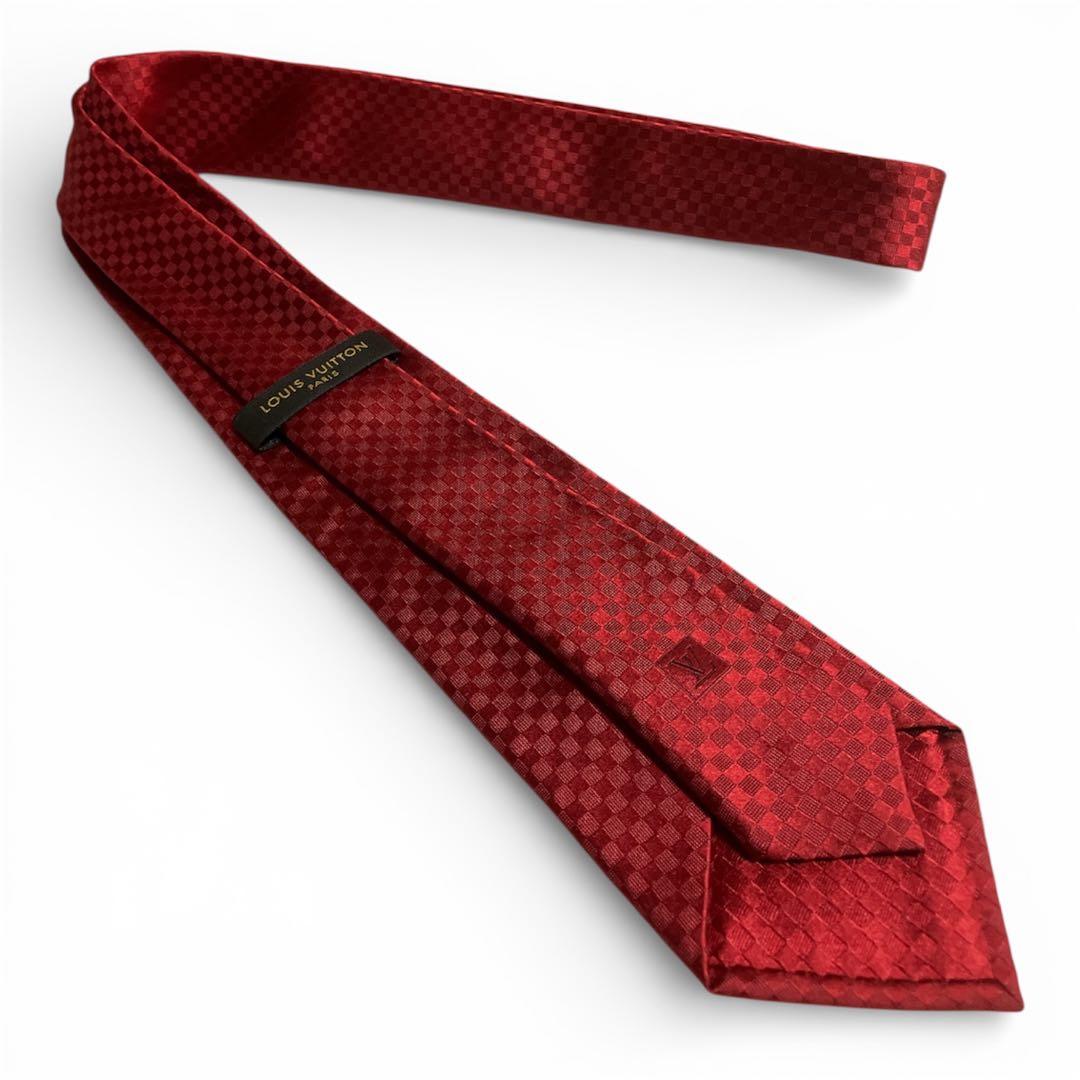 【極美品】 LOUIS VUITTON マイクロダミエ LVロゴ 赤　ネクタイ