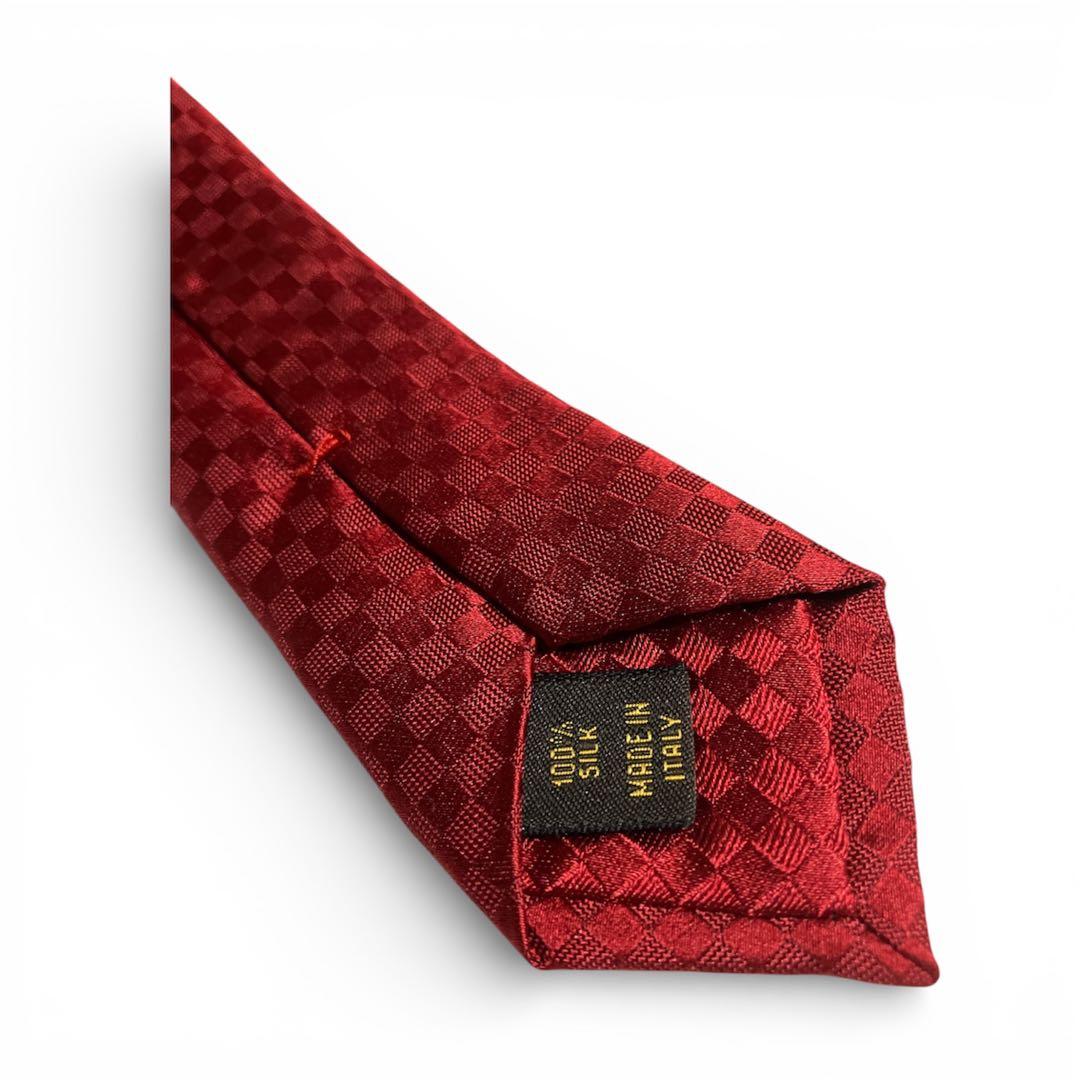 【極美品】 LOUIS VUITTON マイクロダミエ LVロゴ 赤　ネクタイ