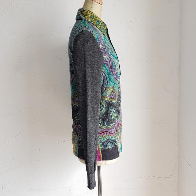 ETRO エトロ ☆ ペイズリー柄 切替 ウール ポロシャツ 長袖 42 伊製