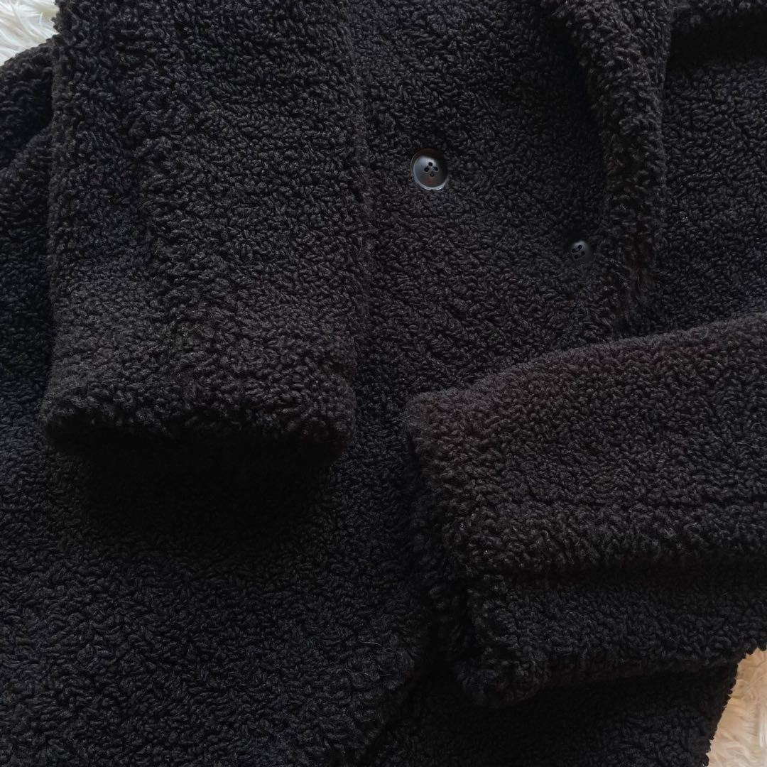 ザラ　ダブルブレストフェイクボアコート　ロング　黒　S テディーベアコート　人気