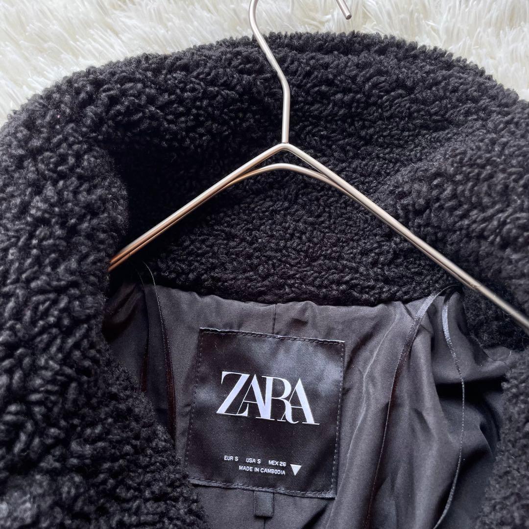 ザラ　ダブルブレストフェイクボアコート　ロング　黒　S テディーベアコート　人気