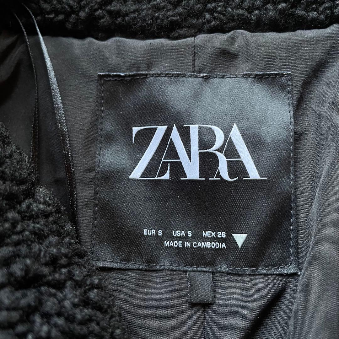 ザラ　ダブルブレストフェイクボアコート　ロング　黒　S テディーベアコート　人気