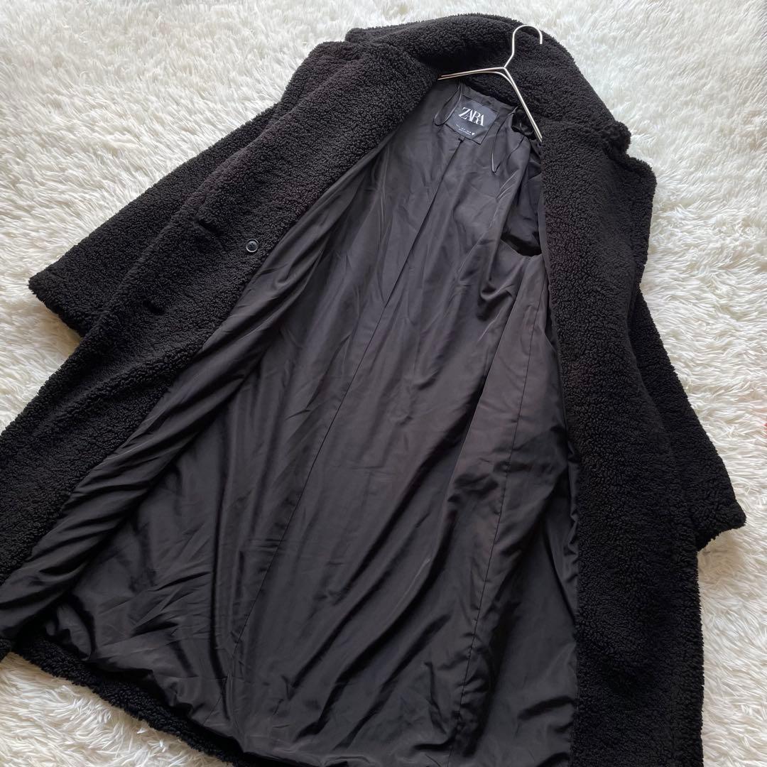 ザラ　ダブルブレストフェイクボアコート　ロング　黒　S テディーベアコート　人気