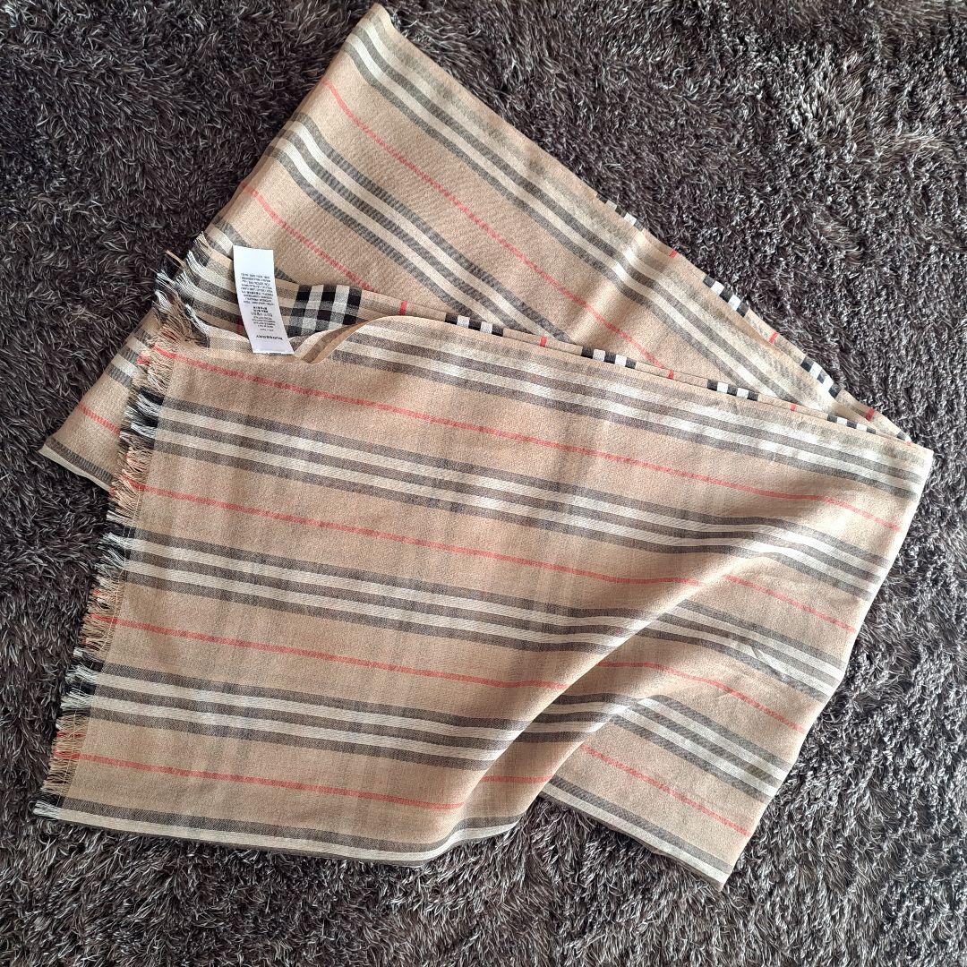 美品 バーバリーロンドン Burberry 大判ストール チェック柄ストライプ