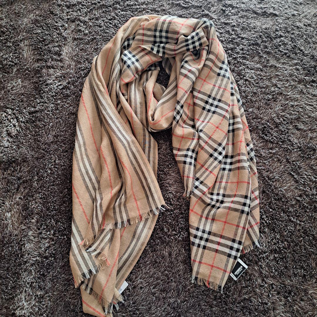 美品 バーバリーロンドン Burberry 大判ストール チェック柄ストライプ