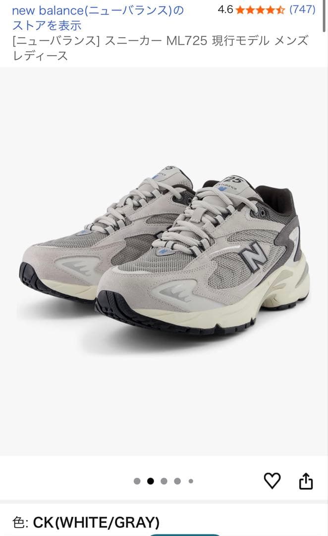 NewBalance ML725CK:White/gray グレー　24.5美品