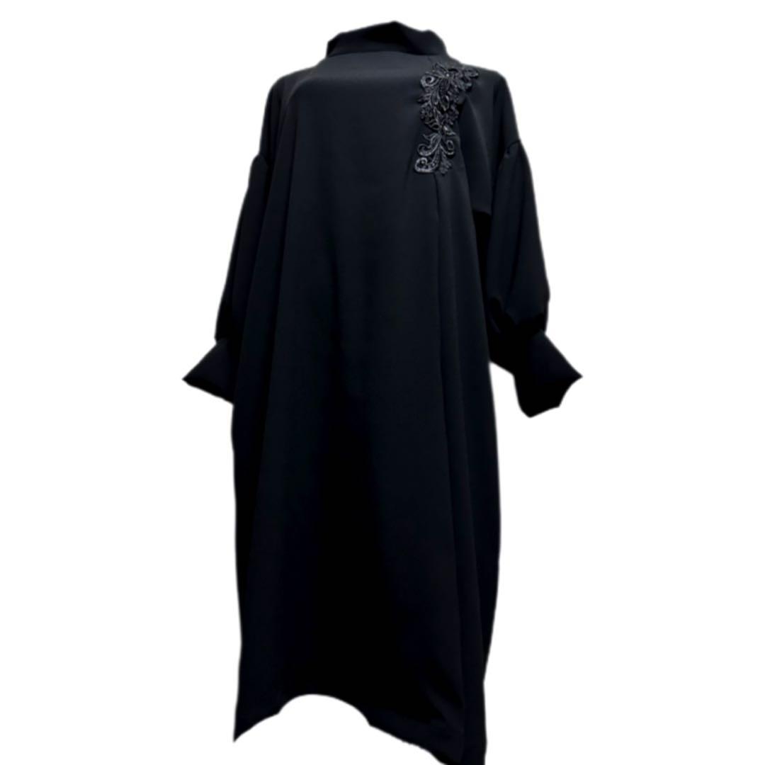 振袖　着物リメイク　ドレス　黒×シック辻が花　和柄　ワンピース　ハンドメイド