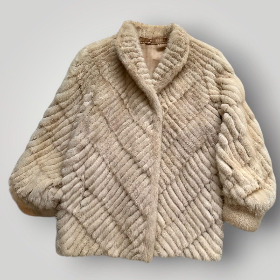 美品 本毛皮 ホワイトミンク ミンク ファーコート リアルファー