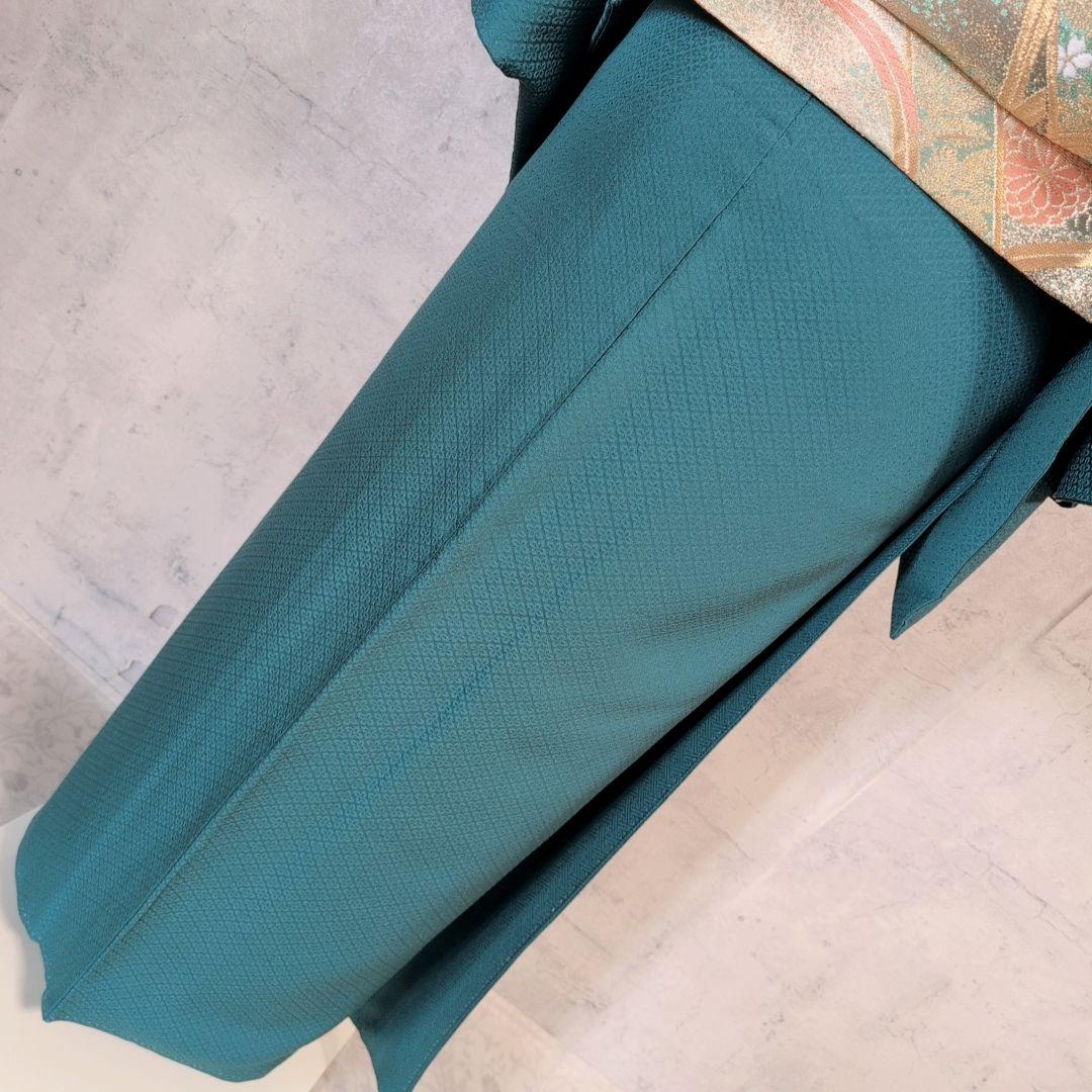 色無地＋長襦袢　着物　フルセット　正絹　比翼仕立て　青緑　O1