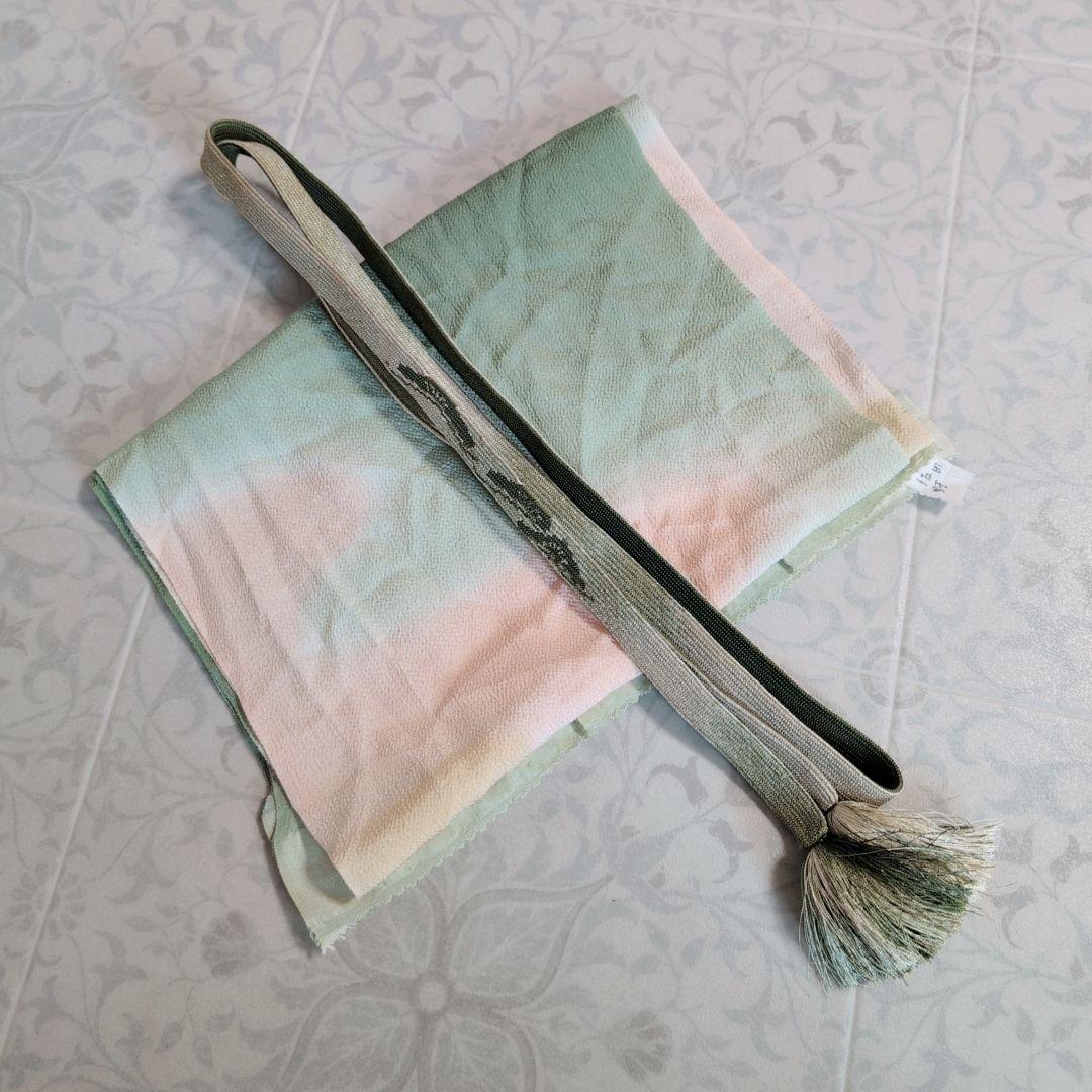 色無地＋長襦袢　着物　フルセット　正絹　比翼仕立て　青緑　O1