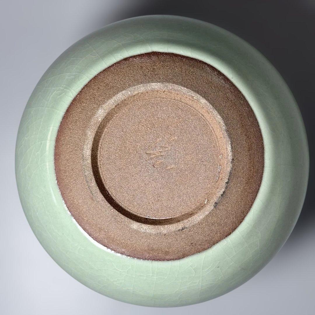 h*u様 人間国宝　中島宏　本人作　青磁小壺　共箱　本物　翡翠色　究極の青　高1