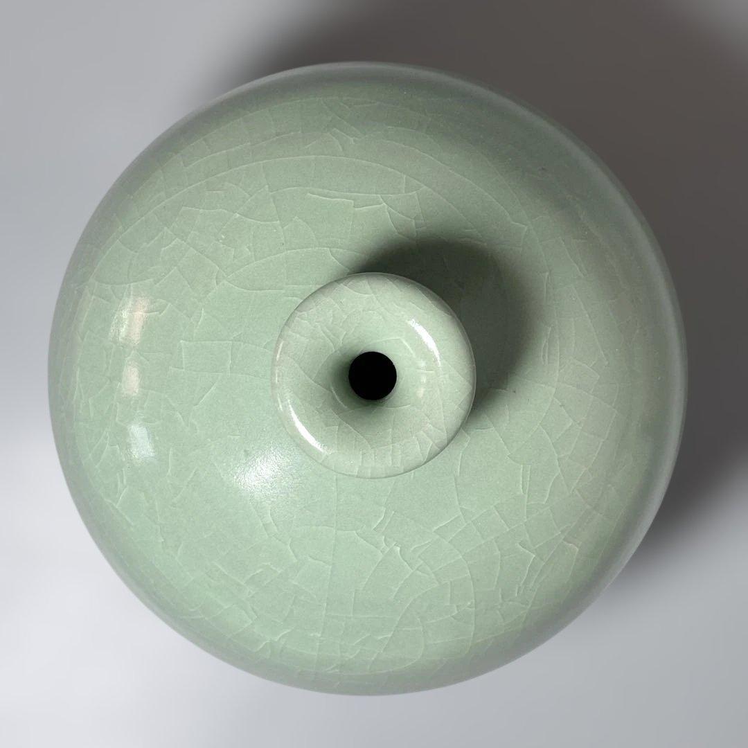 h*u様 人間国宝　中島宏　本人作　青磁小壺　共箱　本物　翡翠色　究極の青　高1