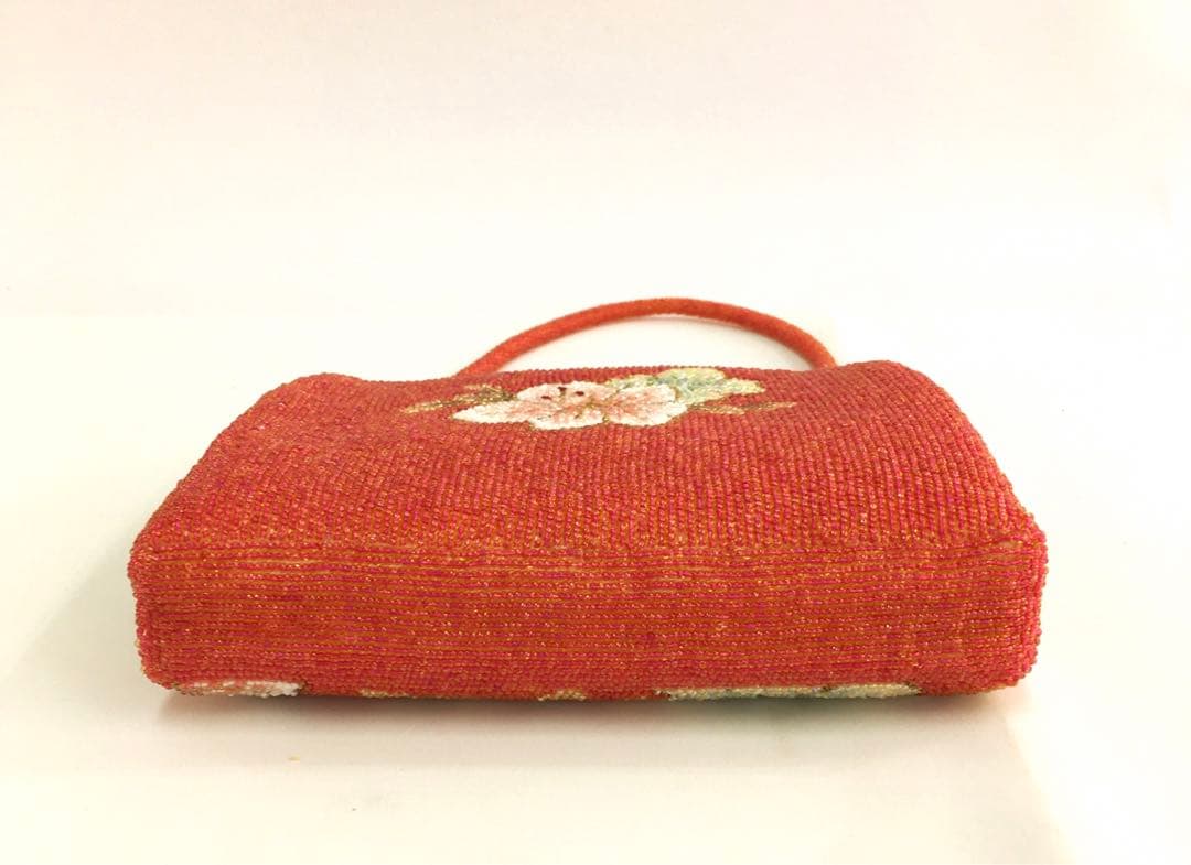 花柄ビーズ刺繍 がま口バッグ 総ビーズ　昭和レトロ