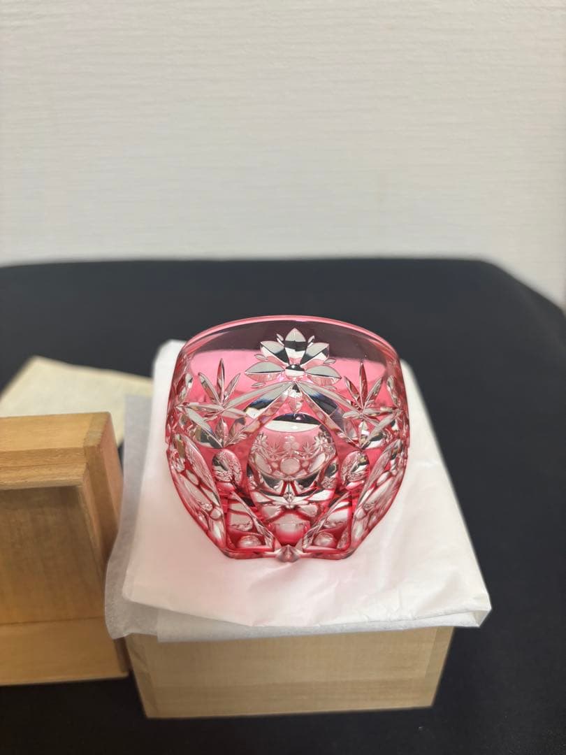 江戸切子　最高級　人気作家　篠崎清一　ぐい呑「三つ玉」未使用