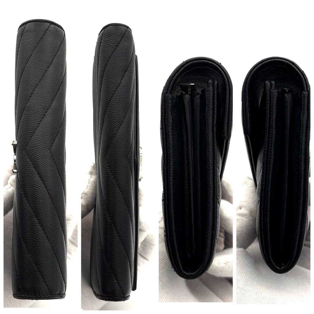 ☆美品☆箱付☆サンローラン 二つ折り長財布 Vステッチ キャビアスキン ブラック