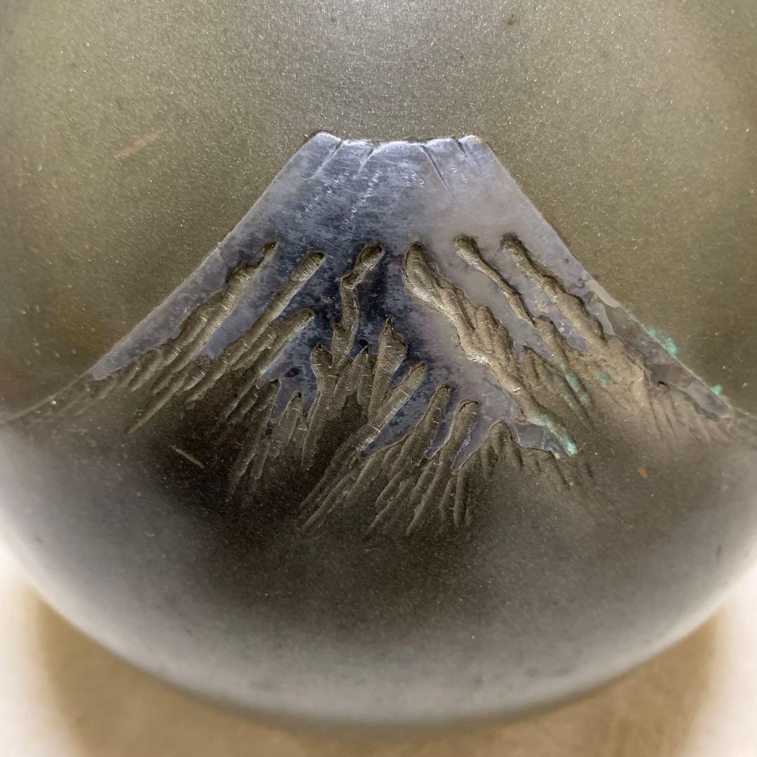 青銅銀象眼　富嶽　花瓶　泰造