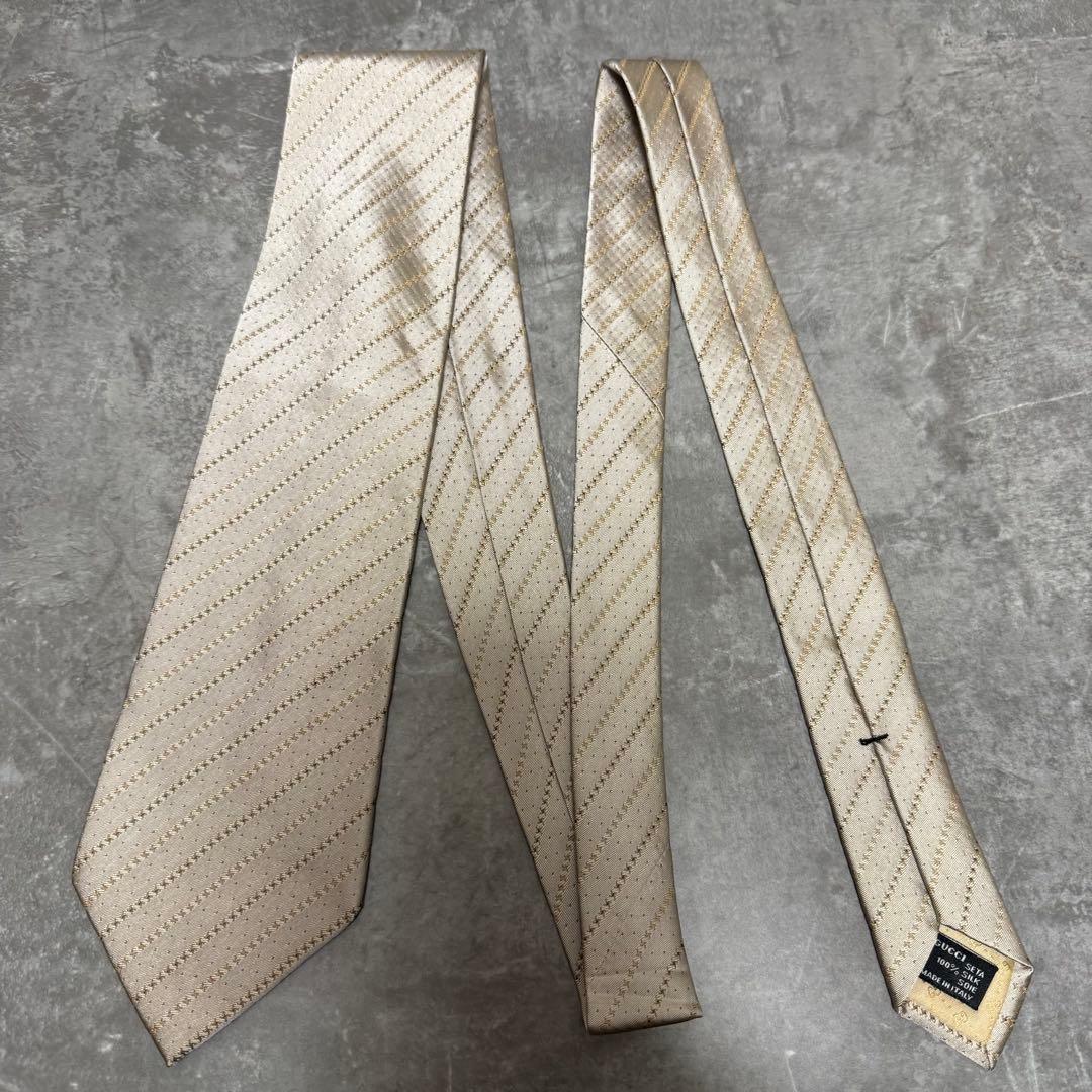 【✨極美品✨】GUCCI グッチ ネクタイ シルバー ストライプ シルク 結婚式