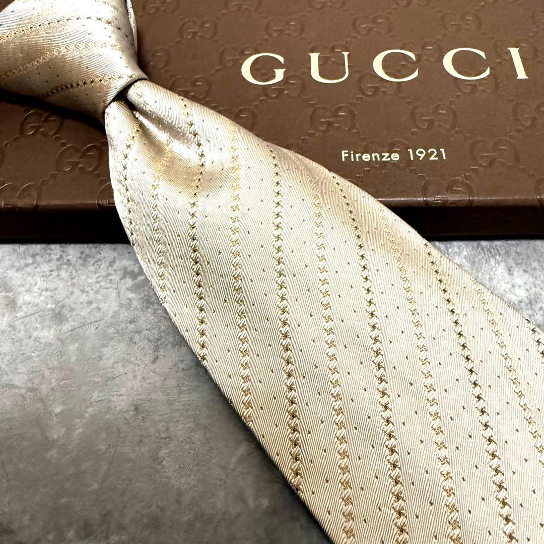 【✨極美品✨】GUCCI グッチ ネクタイ シルバー ストライプ シルク 結婚式