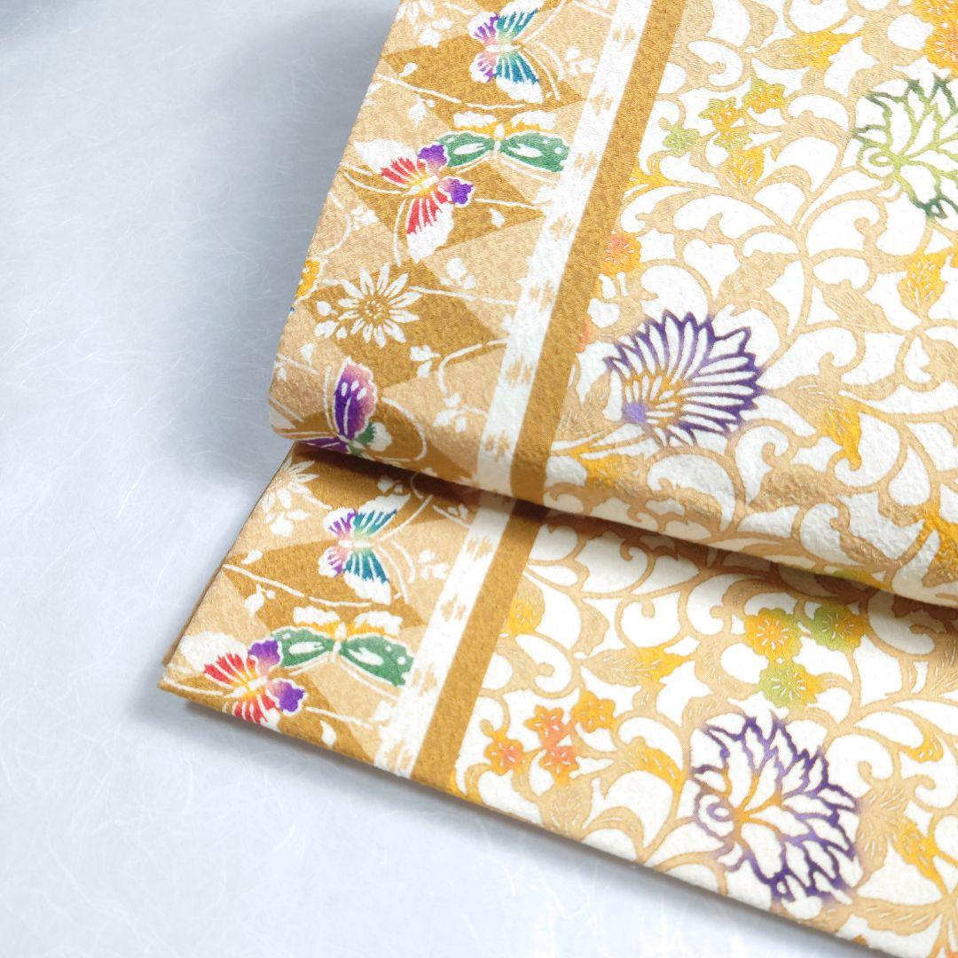 正絹 袋帯 全通柄 江戸紅型 びんがたそめ 洋唐草 逸品 美品