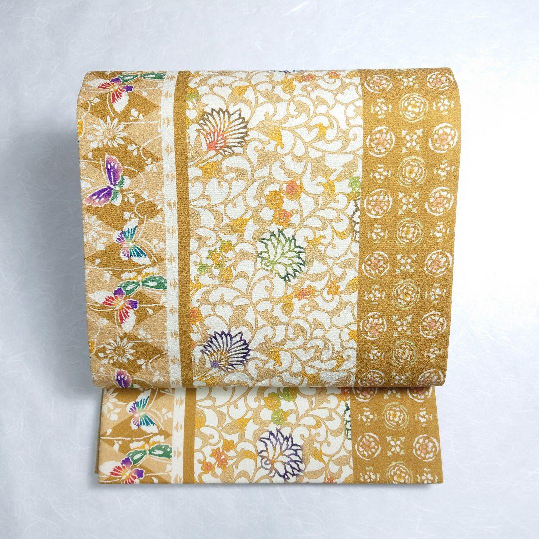 正絹 袋帯 全通柄 江戸紅型 びんがたそめ 洋唐草 逸品 美品