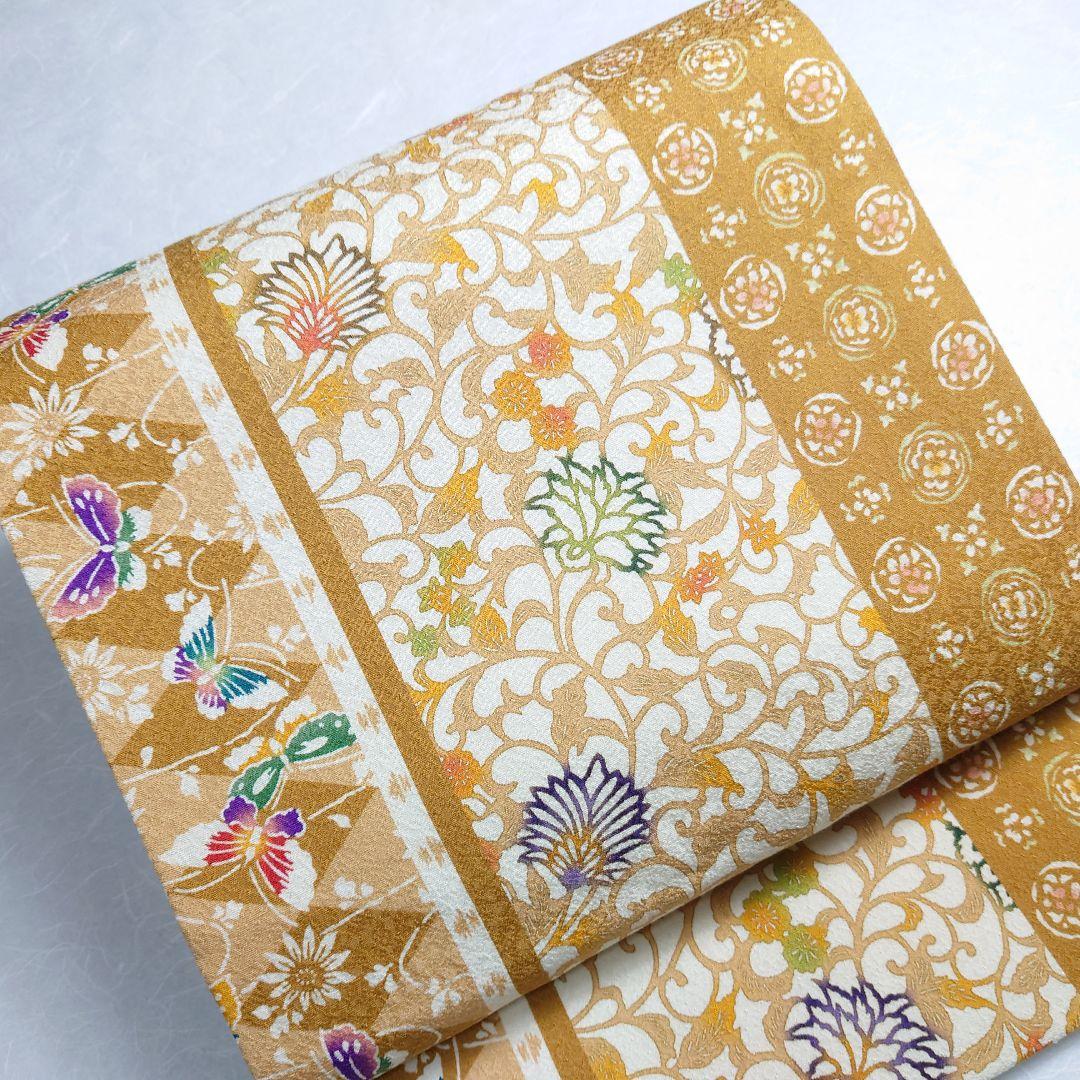 正絹 袋帯 全通柄 江戸紅型 びんがたそめ 洋唐草 逸品 美品