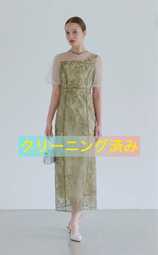 【LEJA】アシンメトリーシアーフラワードレスワンピース 結婚式 ドレス　S