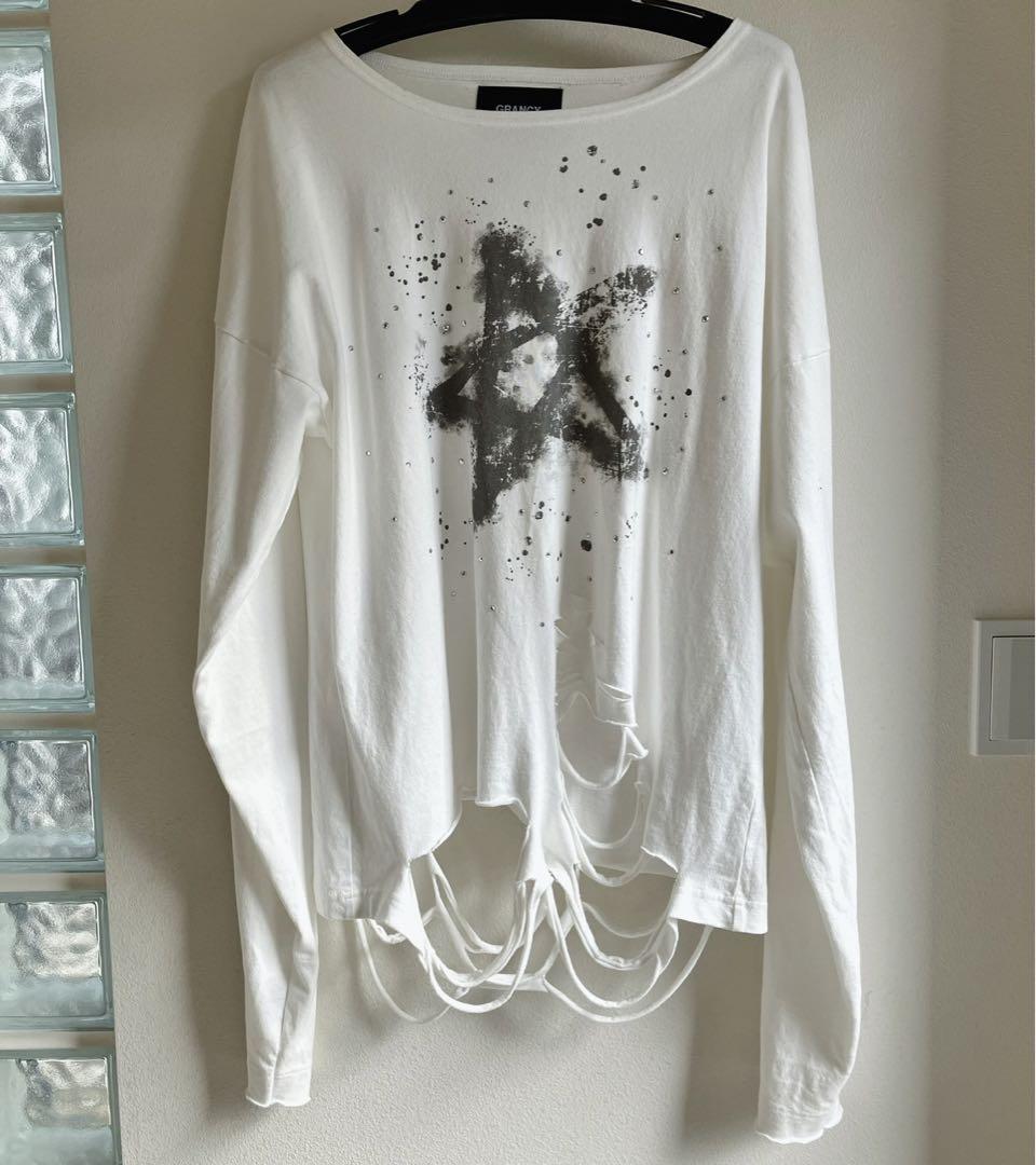 GRANCY / ラインストーンデザイン グラフィックダメージ ロンT