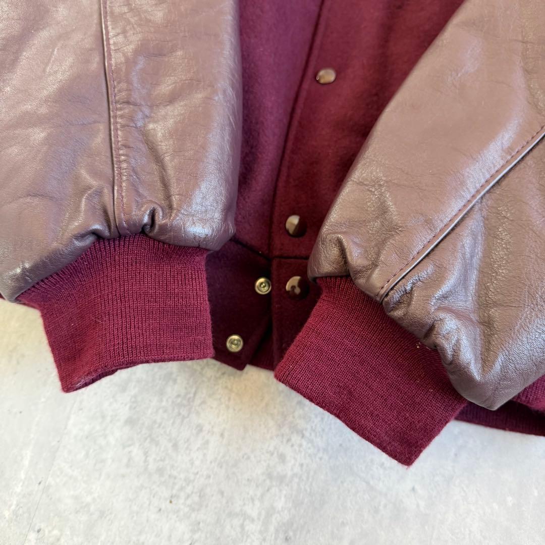 Holloway 90s USA製 ウール×レザー スタジャン ワインレッド L