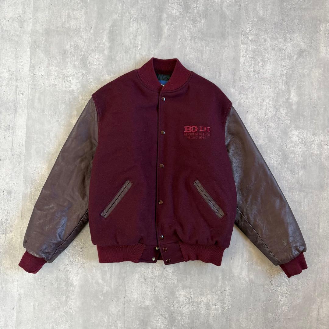 Holloway 90s USA製 ウール×レザー スタジャン ワインレッド L