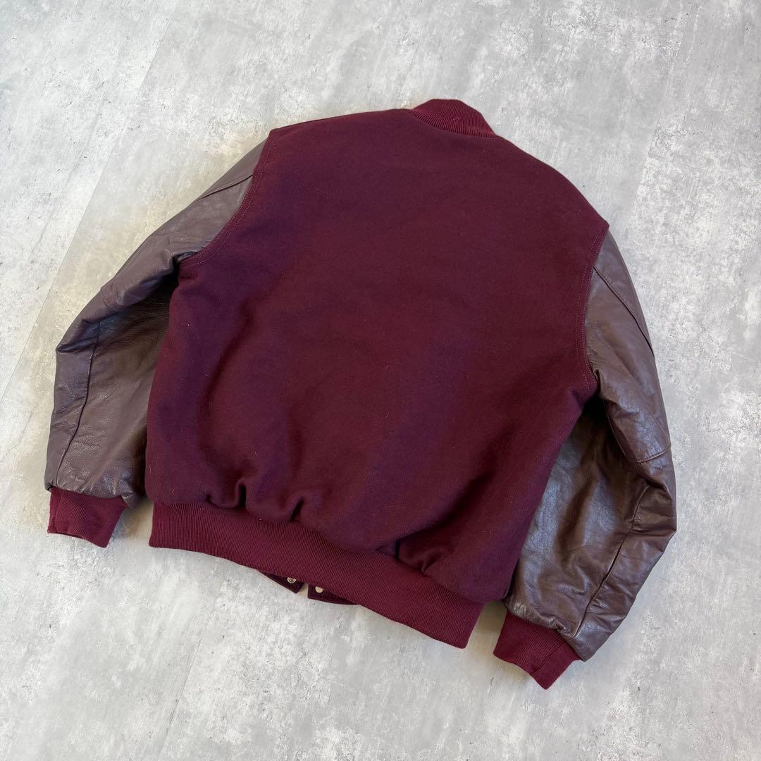 Holloway 90s USA製 ウール×レザー スタジャン ワインレッド L