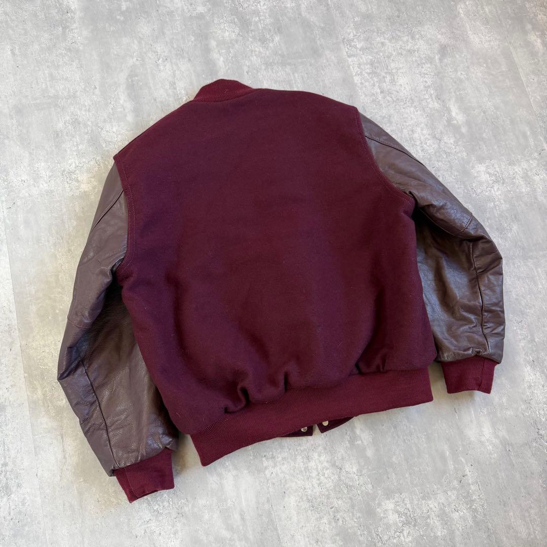 Holloway 90s USA製 ウール×レザー スタジャン ワインレッド L
