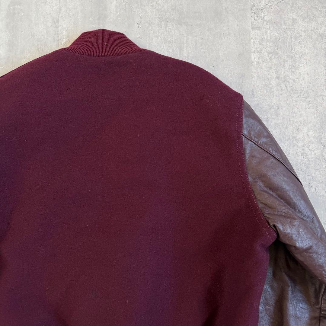 Holloway 90s USA製 ウール×レザー スタジャン ワインレッド L