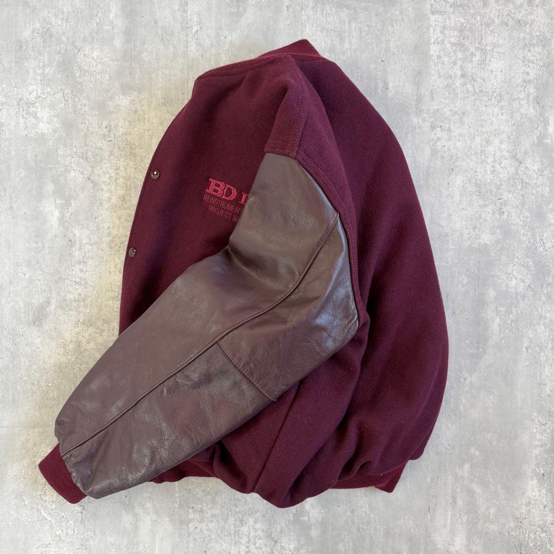 Holloway 90s USA製 ウール×レザー スタジャン ワインレッド L