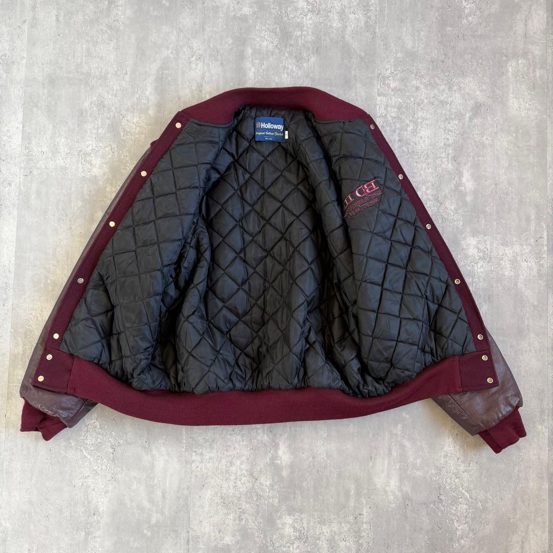 Holloway 90s USA製 ウール×レザー スタジャン ワインレッド L