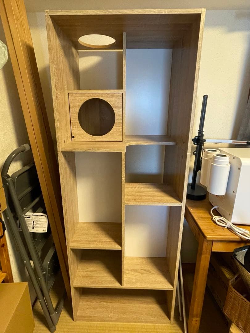 組立済み【幅60cm】猫が遊べるキャットウォークつきブックシェルフ