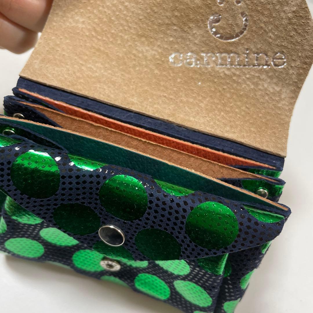 carmine カーマイン 水玉ドット 箔押し レザー ミニウォレット