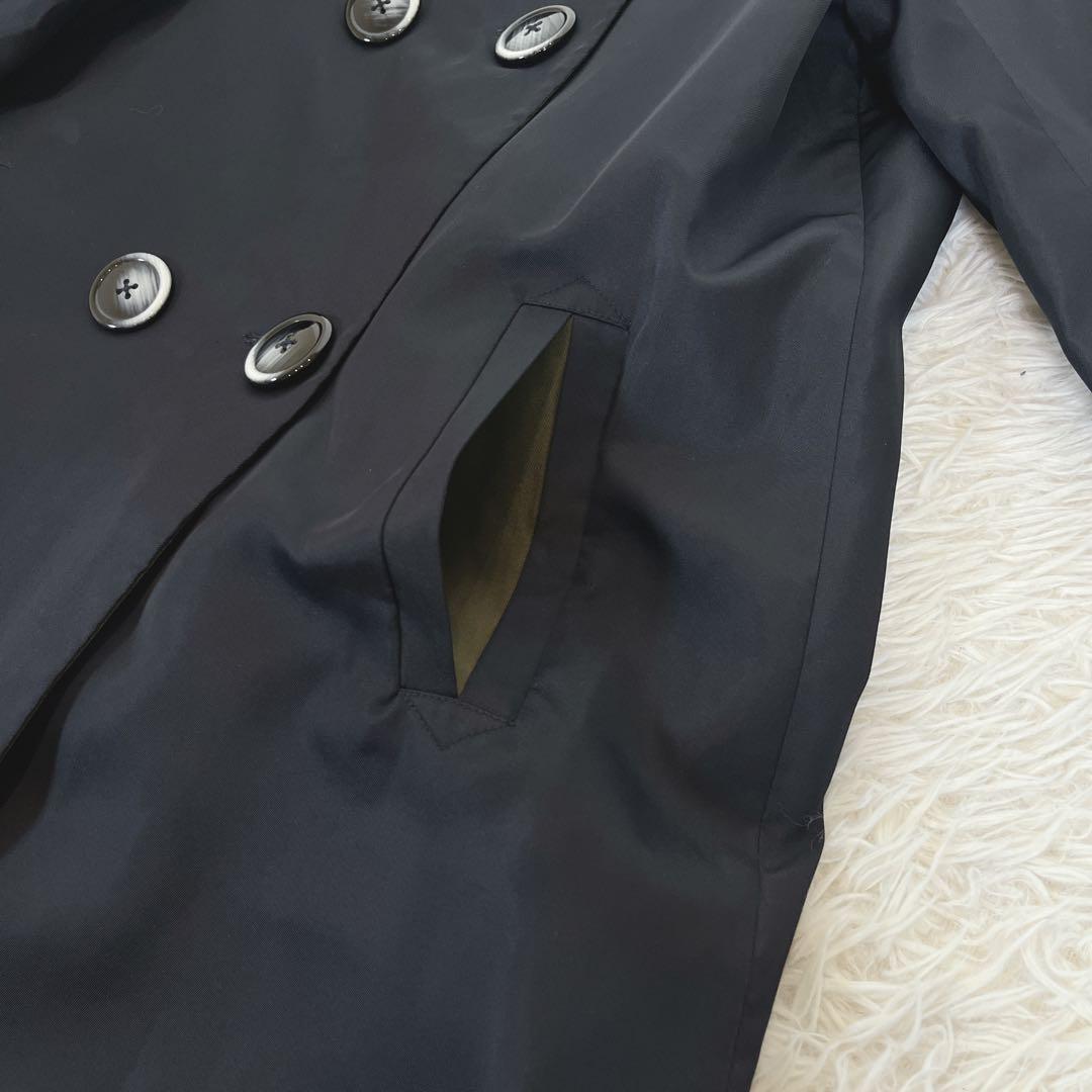 美品✨ 49AV ジュンコシマダ ノーカラーナイロンダブルコート バイカラー 紺