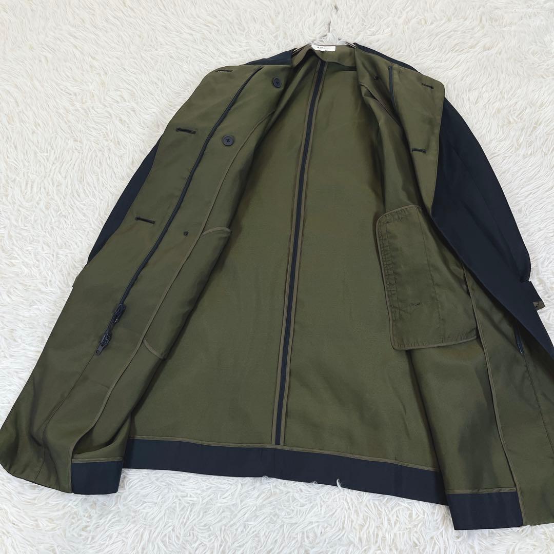 美品✨ 49AV ジュンコシマダ ノーカラーナイロンダブルコート バイカラー 紺