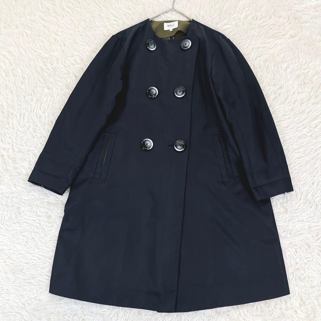 美品✨ 49AV ジュンコシマダ ノーカラーナイロンダブルコート バイカラー 紺