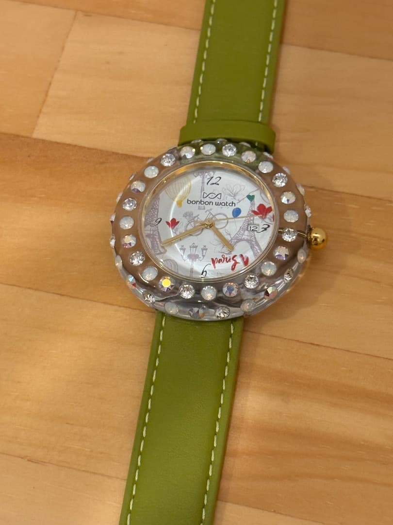 【美品bonbon watch】35周年エッフェル・クリスタルホワイト・オリーブ