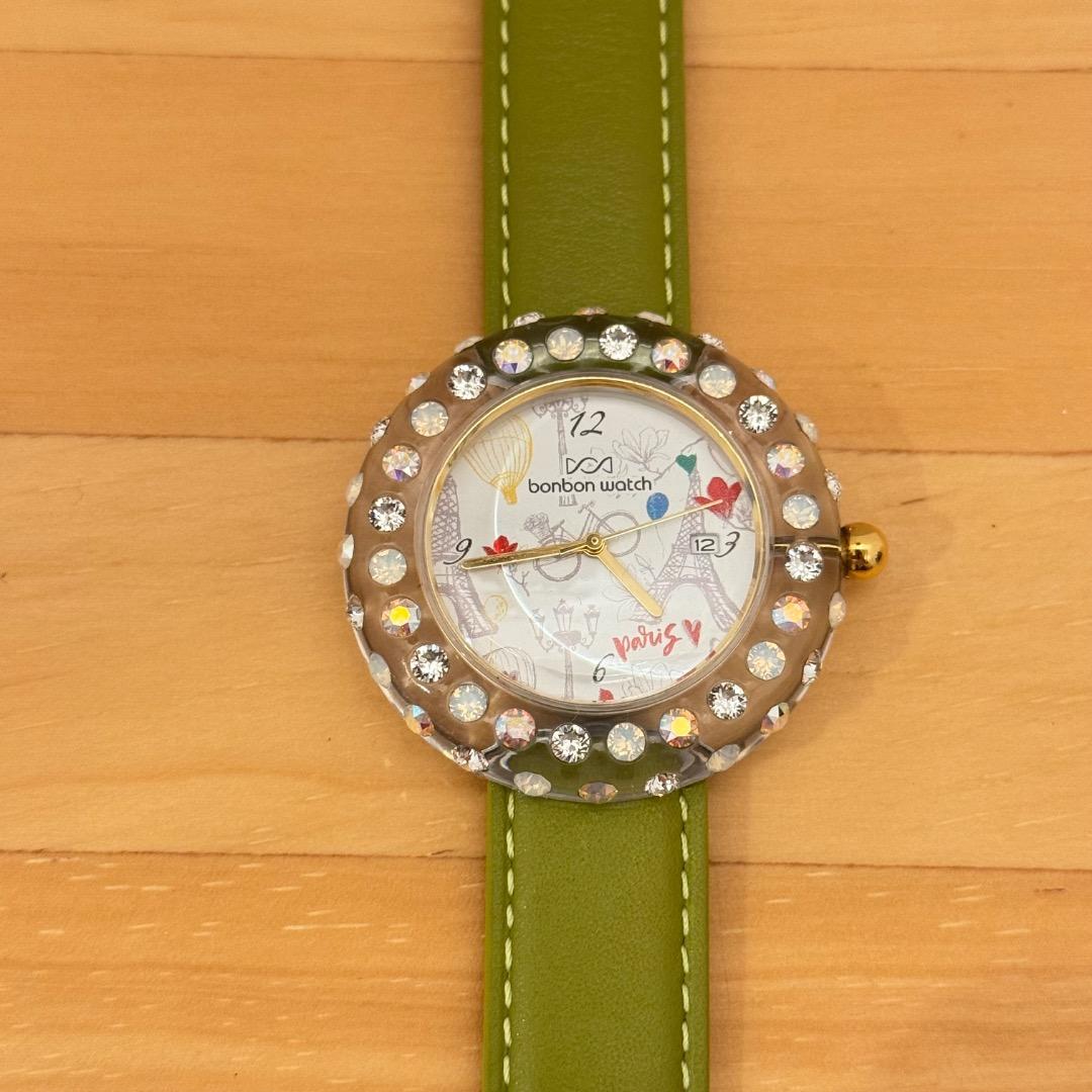 【美品bonbon watch】35周年エッフェル・クリスタルホワイト・オリーブ