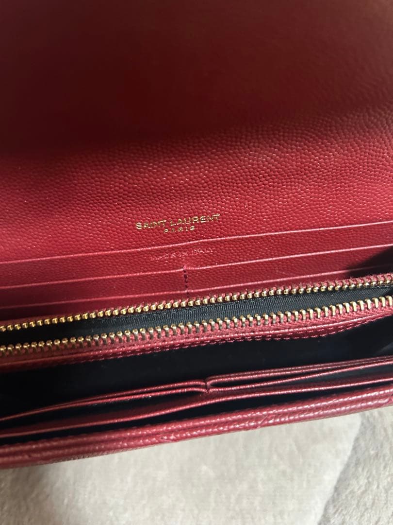 イブサンローラン ワインレッド 長財布ステッチ キャビアスキン YSL