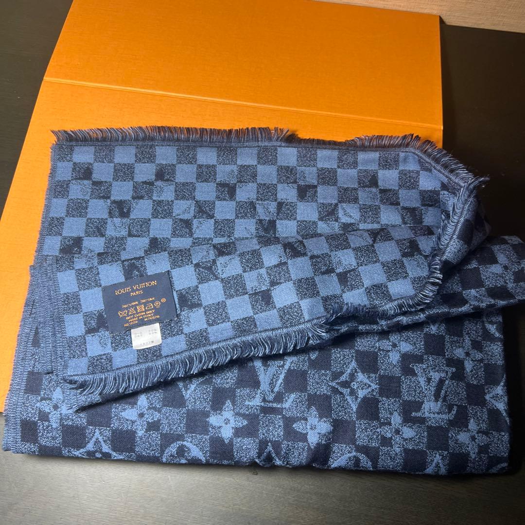 LOUIS VUITTON マフラー ストール ダミエ モノグラム ブルー