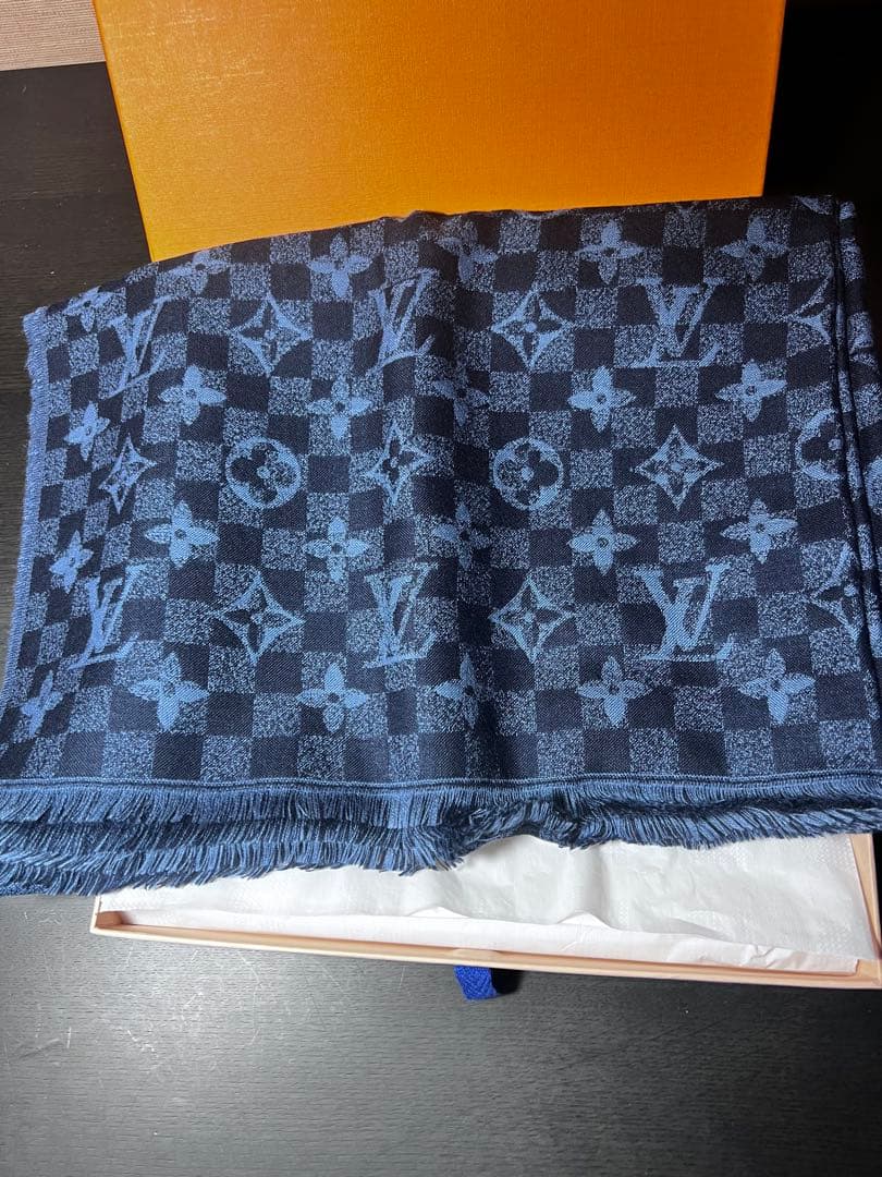 LOUIS VUITTON マフラー ストール ダミエ モノグラム ブルー