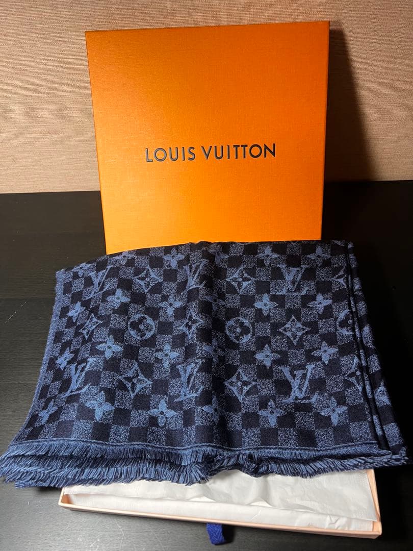 LOUIS VUITTON マフラー ストール ダミエ モノグラム ブルー