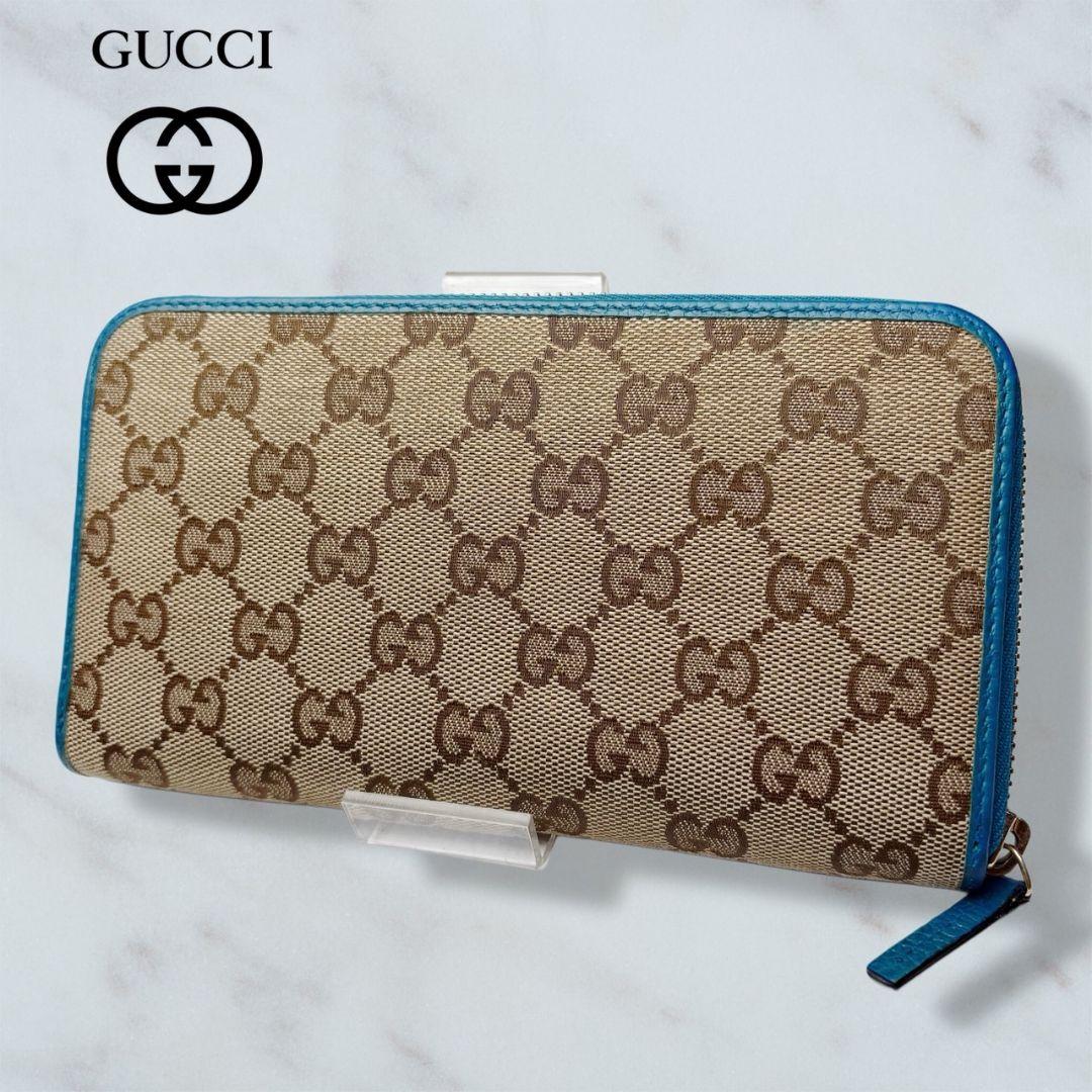 01 美品 GUCCI 長財布 ラウンドファスナー GG柄 o9