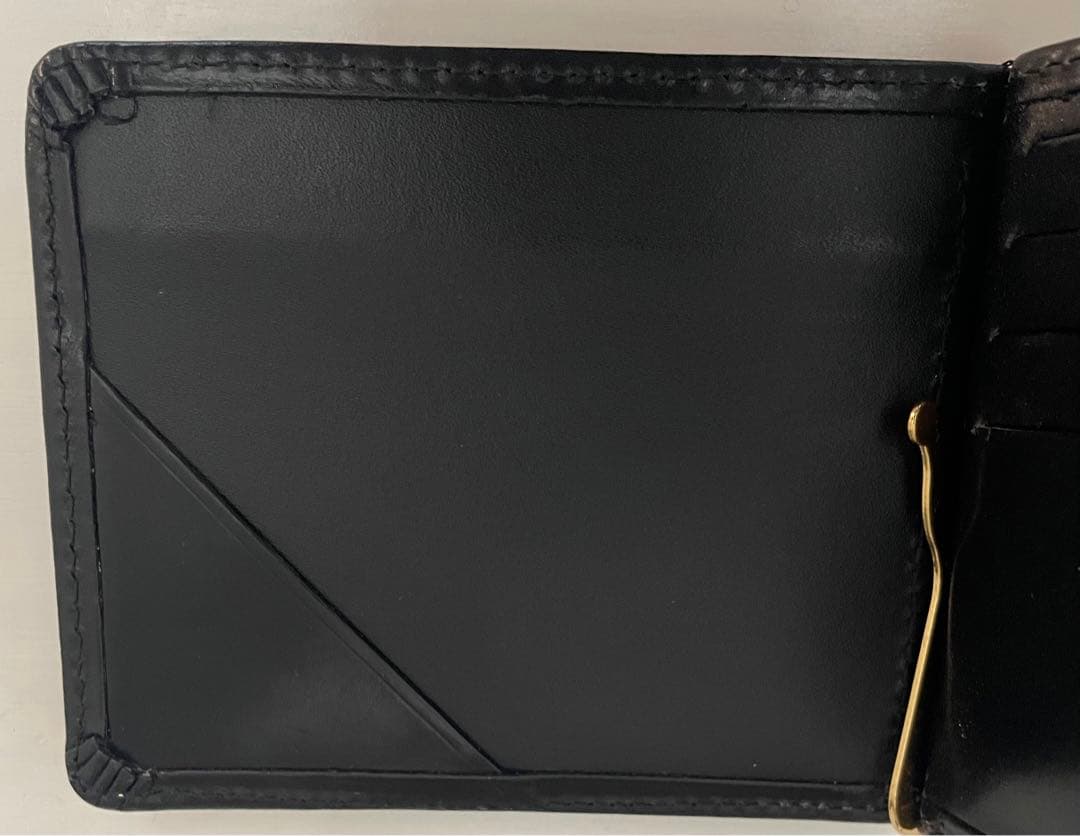 ブラックレザー 二つ折りマネークリップ