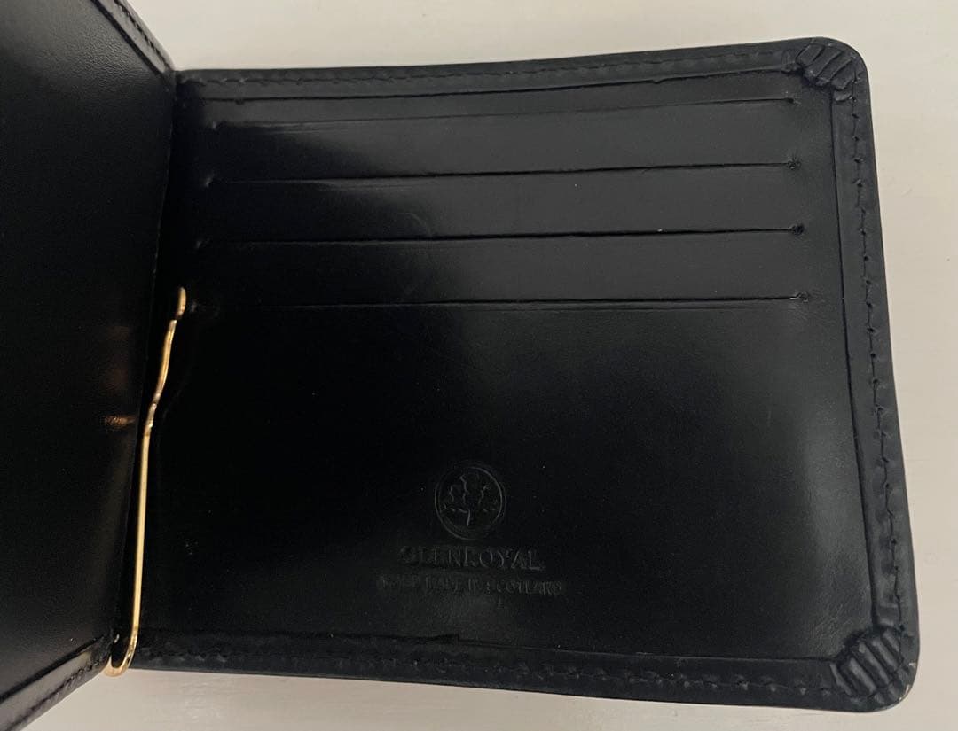 ブラックレザー 二つ折りマネークリップ